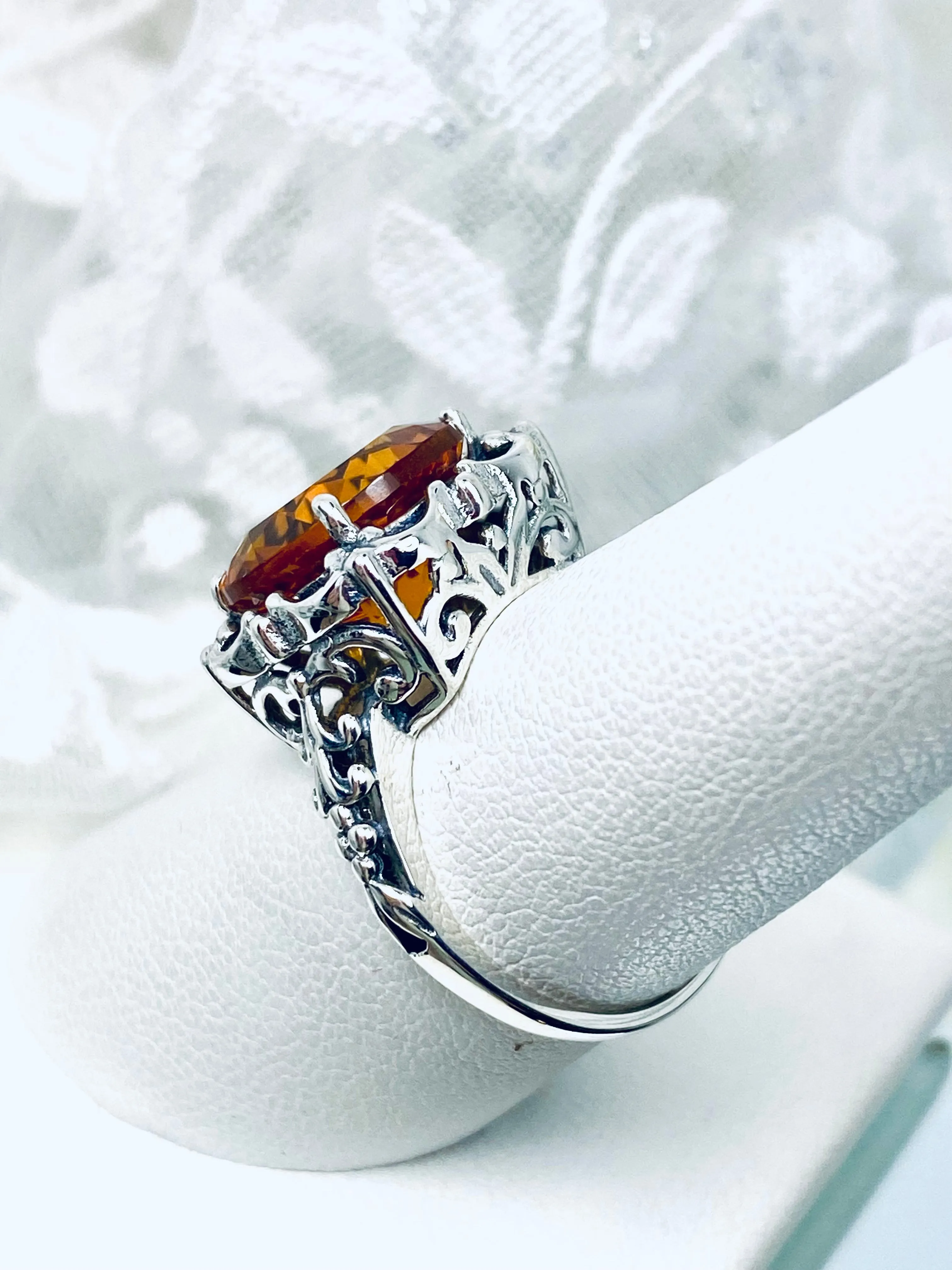 Natural Citrine Ring, Madeira Orange Gemstone Victorian Style #D103