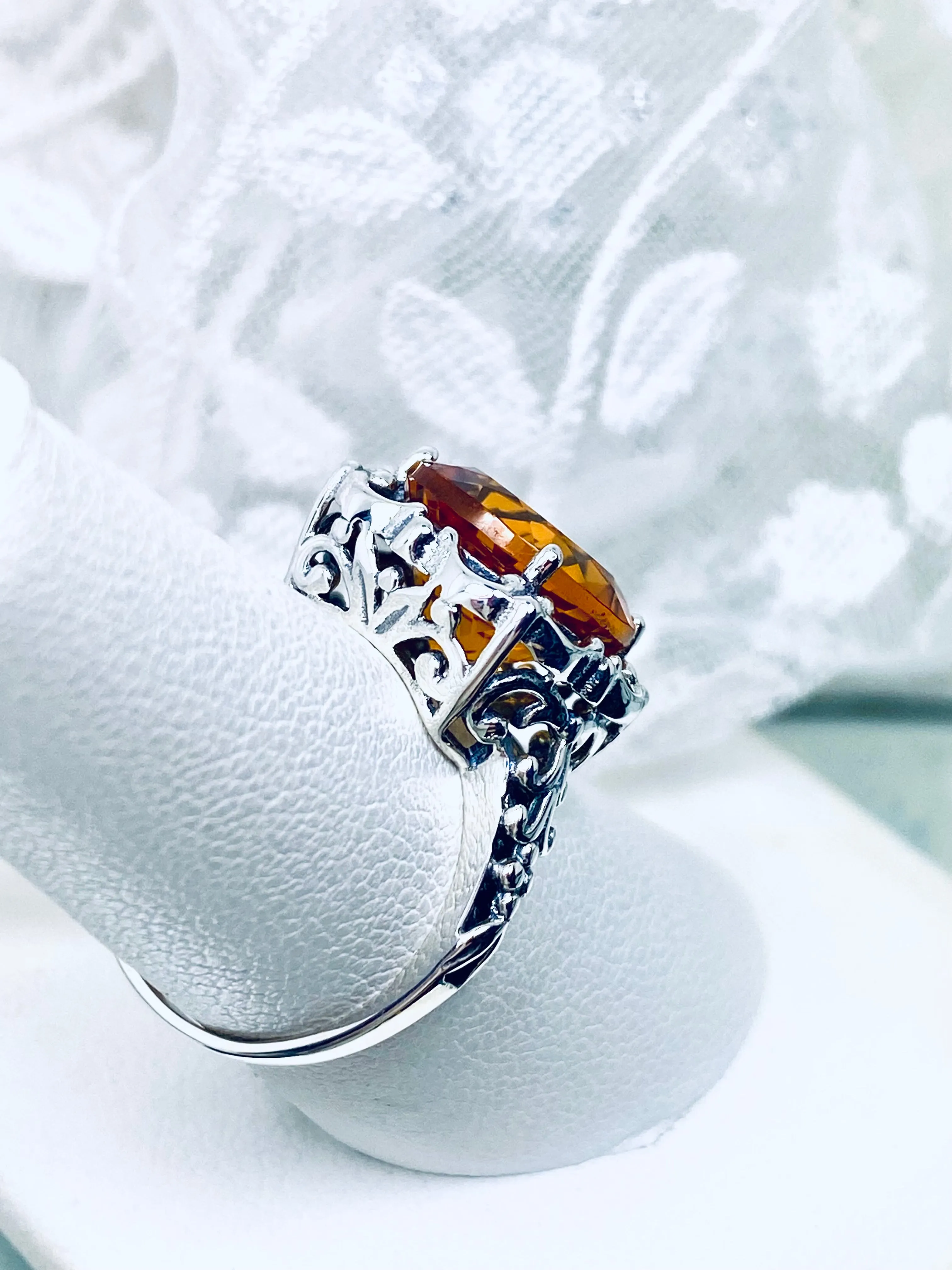 Natural Citrine Ring, Madeira Orange Gemstone Victorian Style #D103