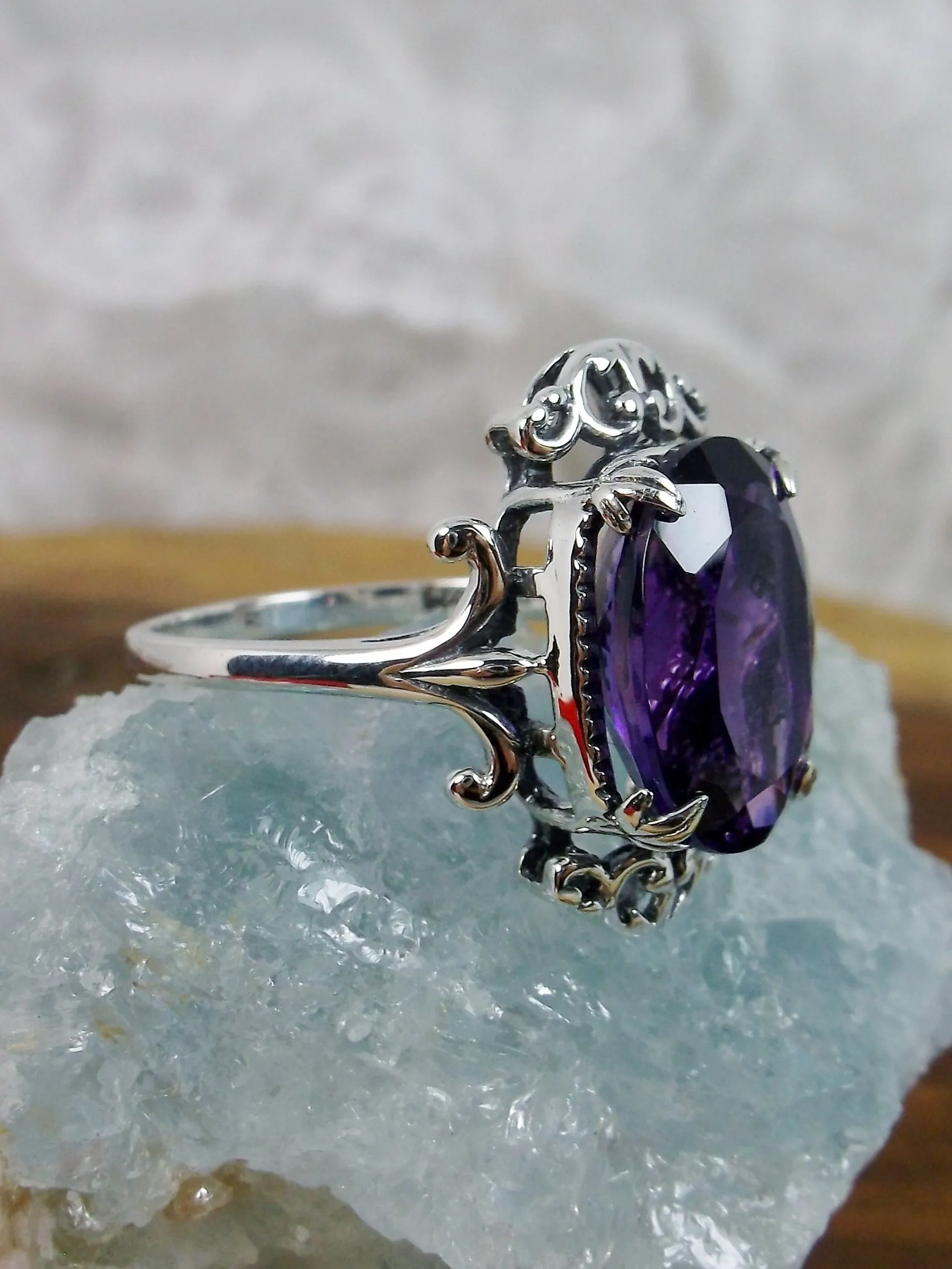 Natural Purple Amethyst Ring, Sterling Silver Filigree, Gothic Jewelry, #D84