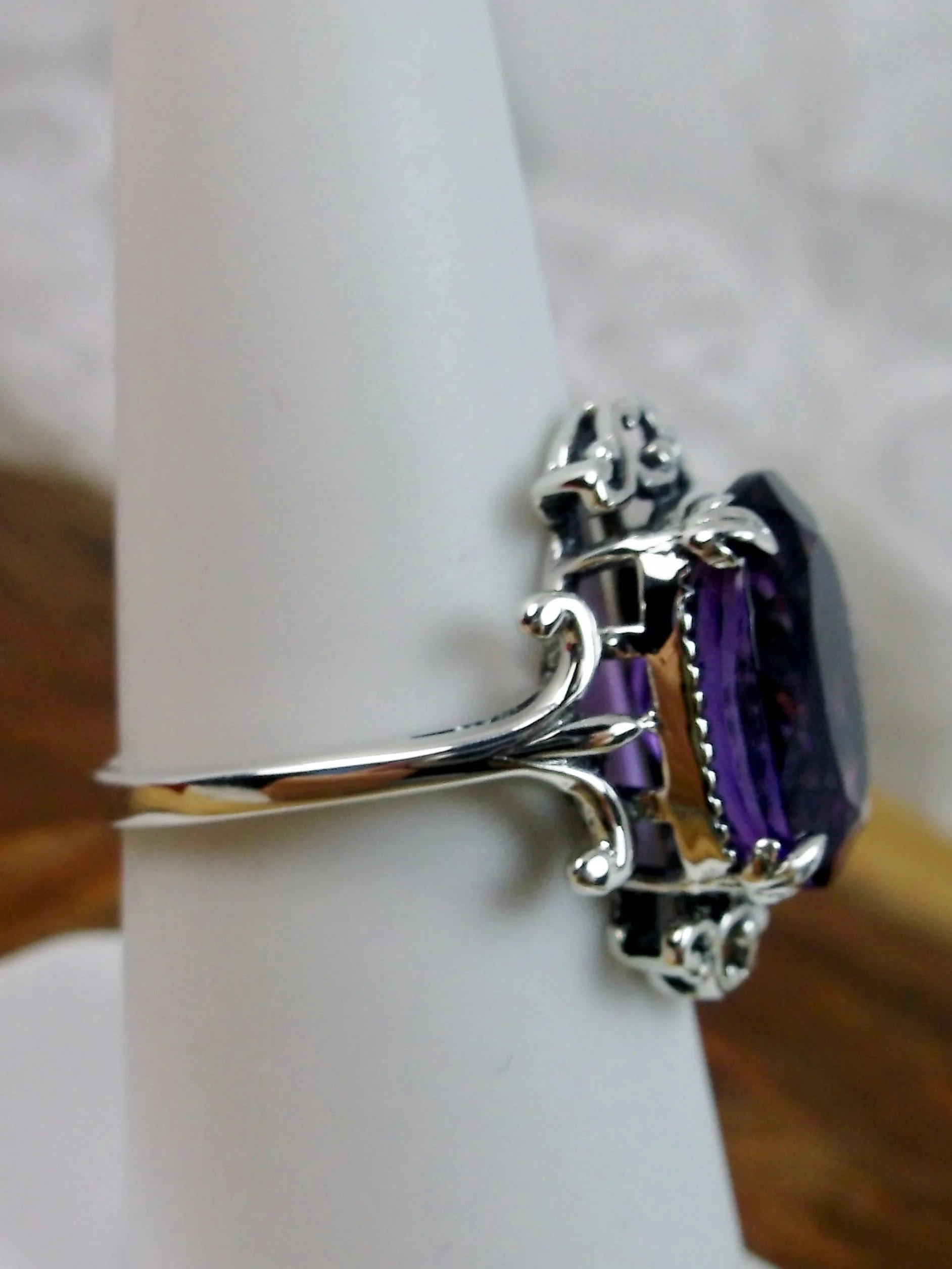 Natural Purple Amethyst Ring, Sterling Silver Filigree, Gothic Jewelry, #D84