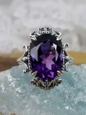 Natural Purple Amethyst Ring, Sterling Silver Filigree, Gothic Jewelry, #D84