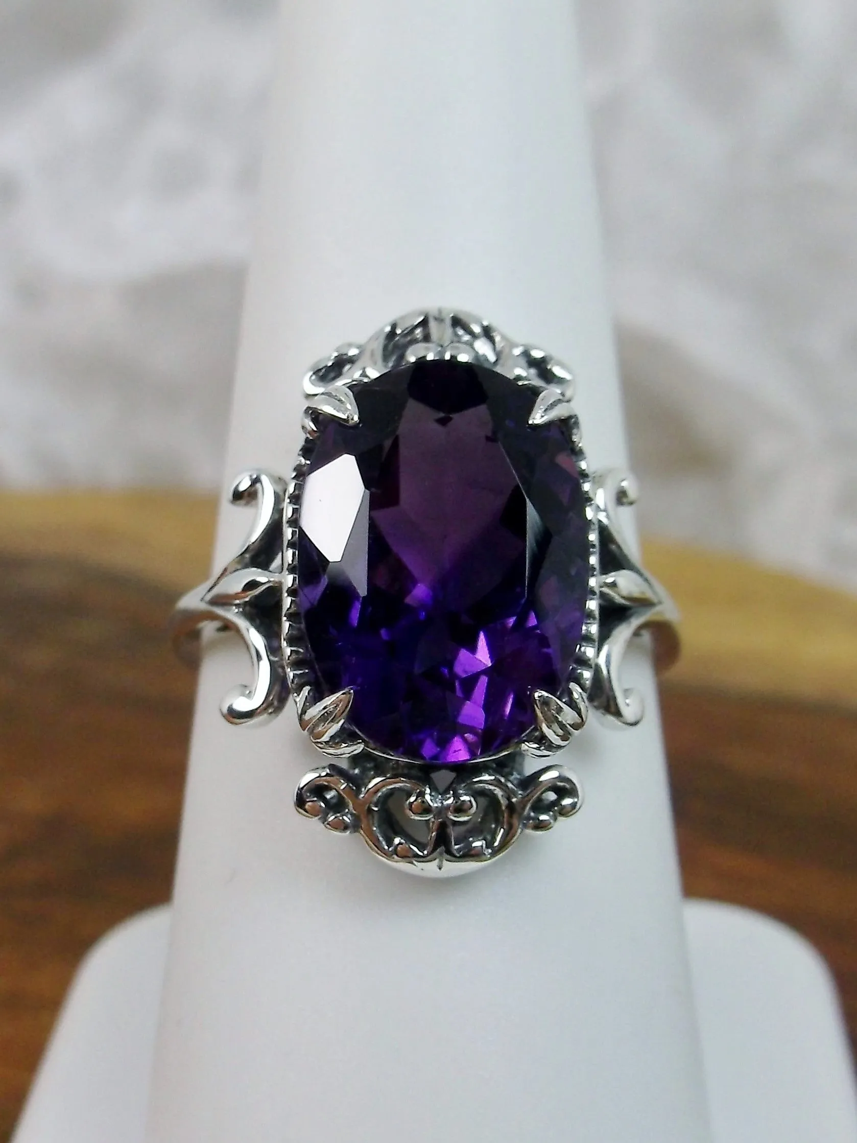 Natural Purple Amethyst Ring, Sterling Silver Filigree, Gothic Jewelry, #D84