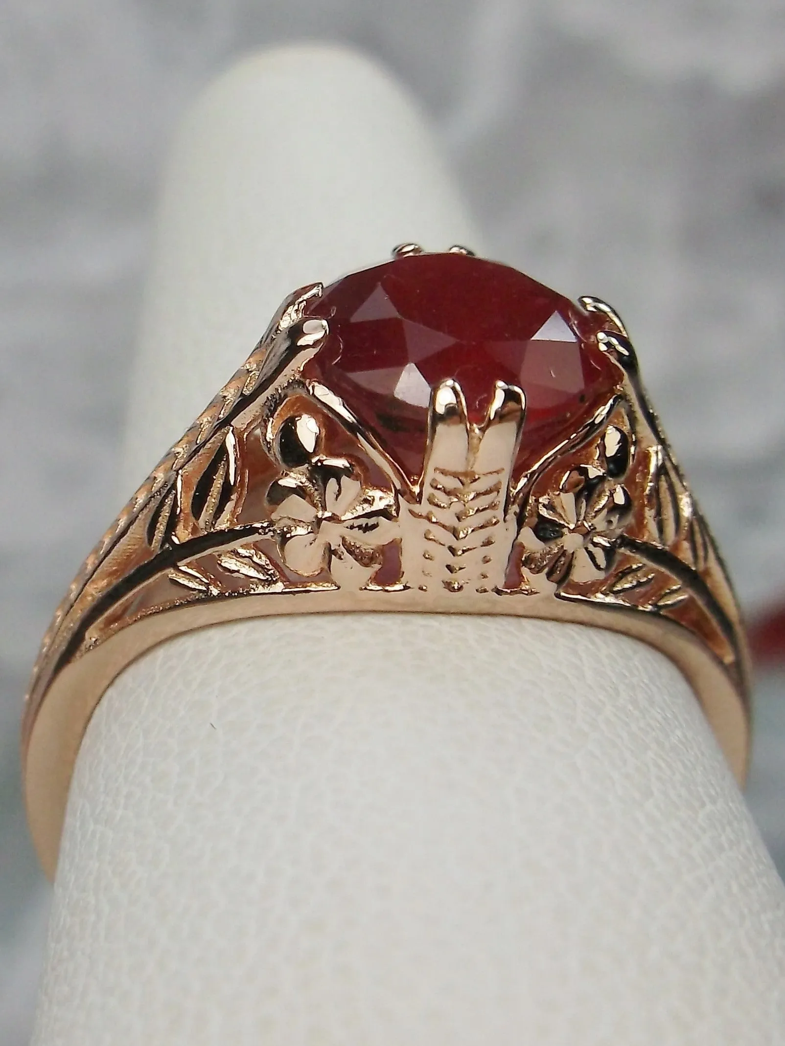 Natural Ruby Ring, Rose Gold plated Sterling Silver, Deco 2Fleur, Victorian Revival Jewelry #D159