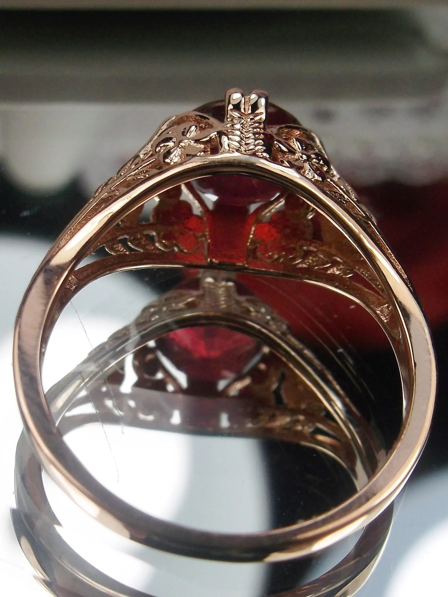 Natural Ruby Ring, Rose Gold plated Sterling Silver, Deco 2Fleur, Victorian Revival Jewelry #D159