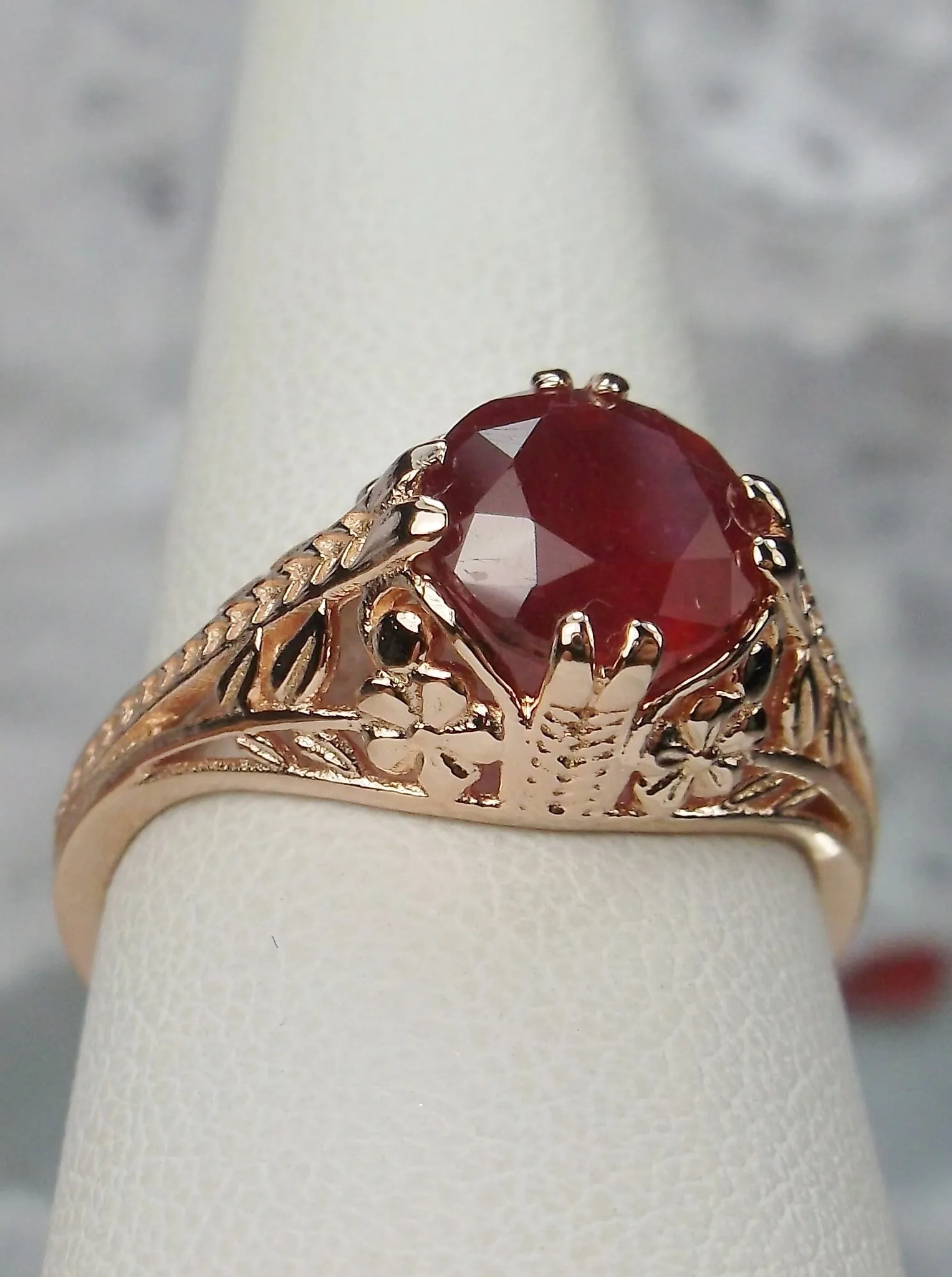 Natural Ruby Ring, Rose Gold plated Sterling Silver, Deco 2Fleur, Victorian Revival Jewelry #D159