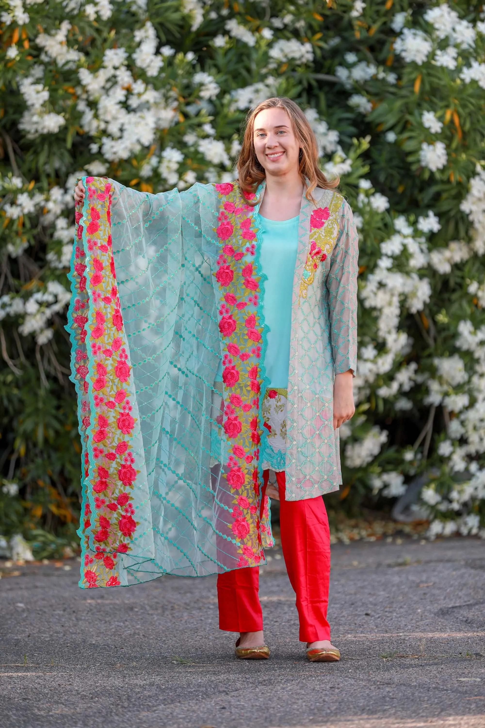 Net Embroidery Gown Style Suit