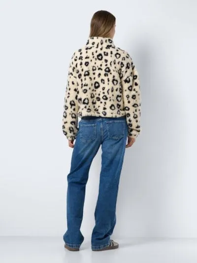 NOISY MAY Leopard Fleece Zip-Up Jacket