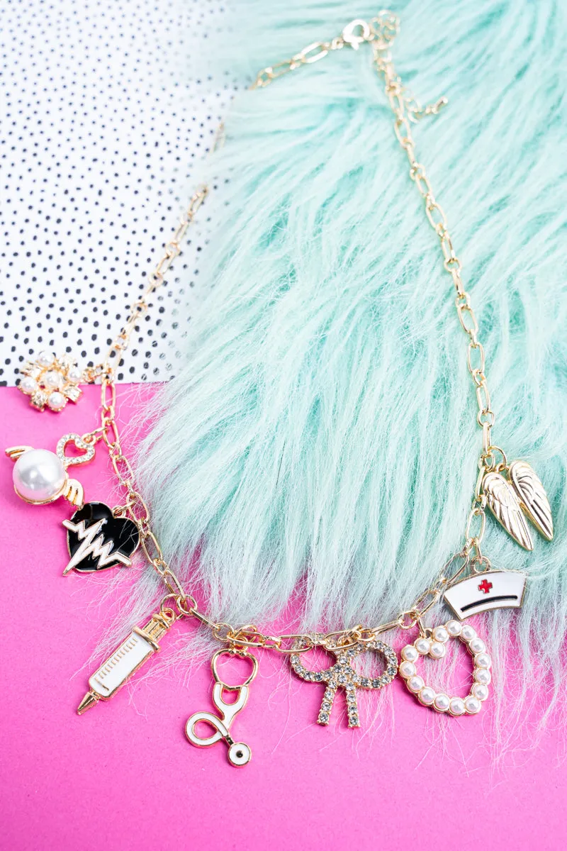Nurse Life Goldtone Charm Necklace