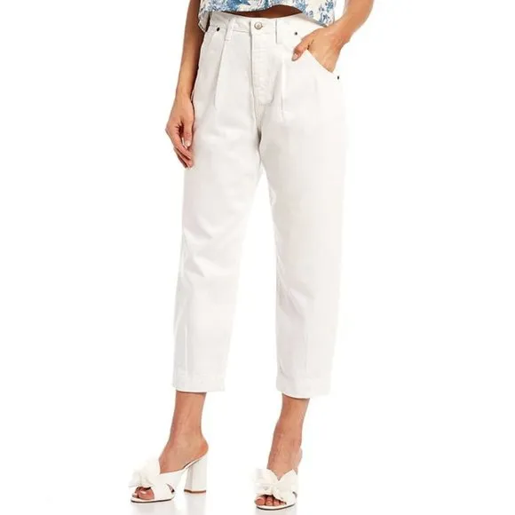 NWT Gianni Bini Bea High Rise Straight Leg Relaxed Denim Crop Jeans in White 25