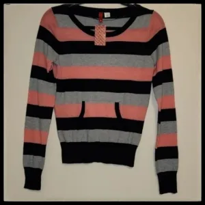 NWT H&amp;M Striped Pink Grey and Black Women's Sweater
