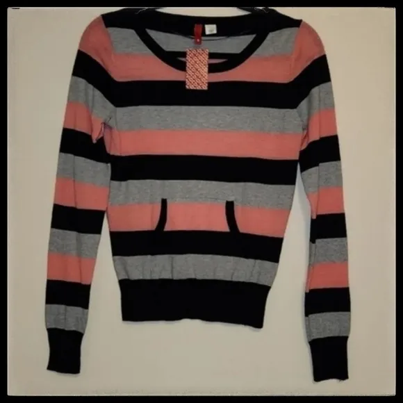 NWT H&amp;M Striped Pink Grey and Black Women's Sweater