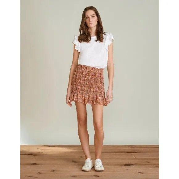 NWT Veronica Beard Melodie Floral Mini Skirt Coral Smocked Ruffle Size 4