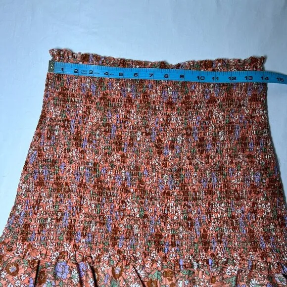 NWT Veronica Beard Melodie Floral Mini Skirt Coral Smocked Ruffle Size 4