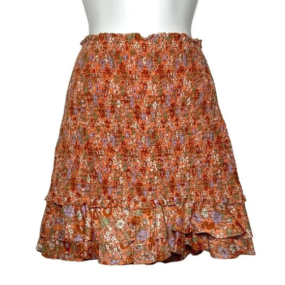 NWT Veronica Beard Melodie Floral Mini Skirt Coral Smocked Ruffle Size 4