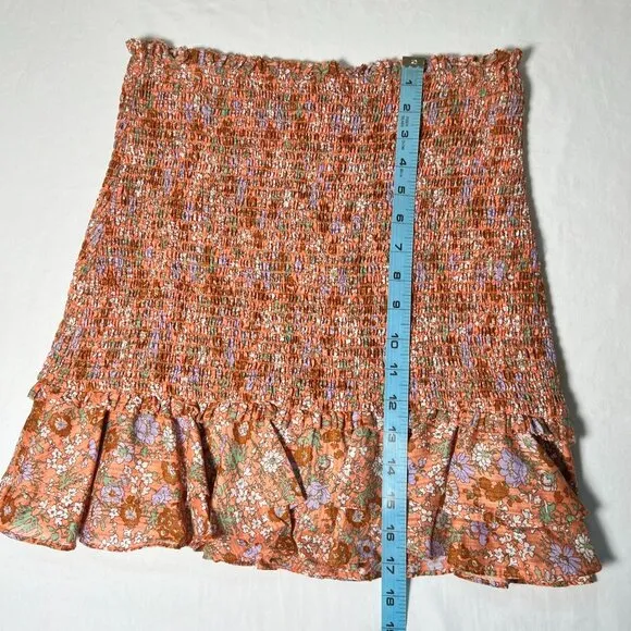 NWT Veronica Beard Melodie Floral Mini Skirt Coral Smocked Ruffle Size 4
