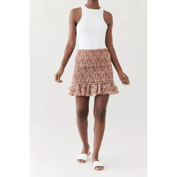 NWT Veronica Beard Melodie Floral Mini Skirt Coral Smocked Ruffle Size 4