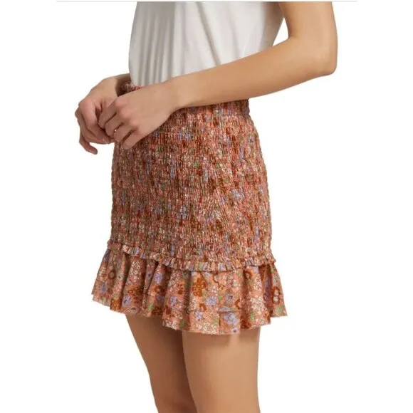 NWT Veronica Beard Melodie Floral Mini Skirt Coral Smocked Ruffle Size 4