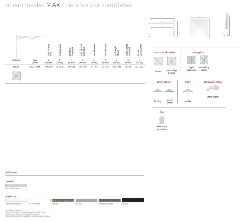 Ocean Master MAX Zero Horizon Cantilever Umbrella - TUUCI
