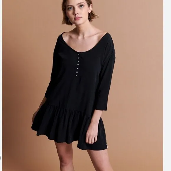 One Teaspoon Rango Black Lyocell Scoop Neck Ruffle Hem Mini Dress Size Medium M