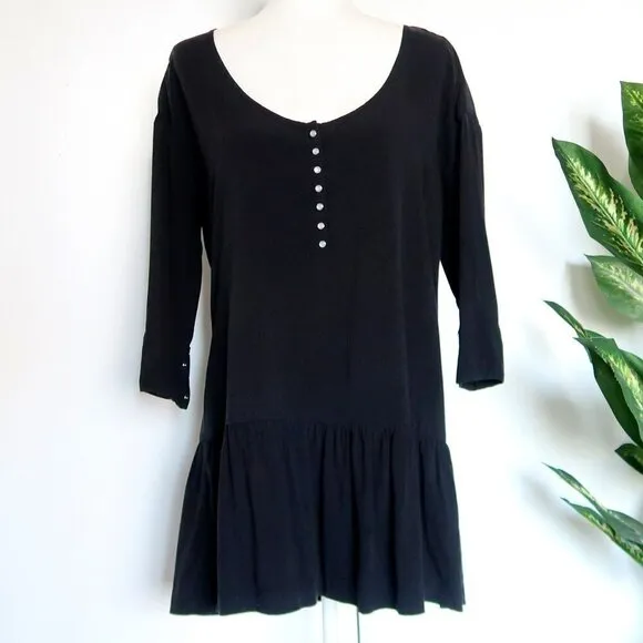 One Teaspoon Rango Black Lyocell Scoop Neck Ruffle Hem Mini Dress Size Medium M