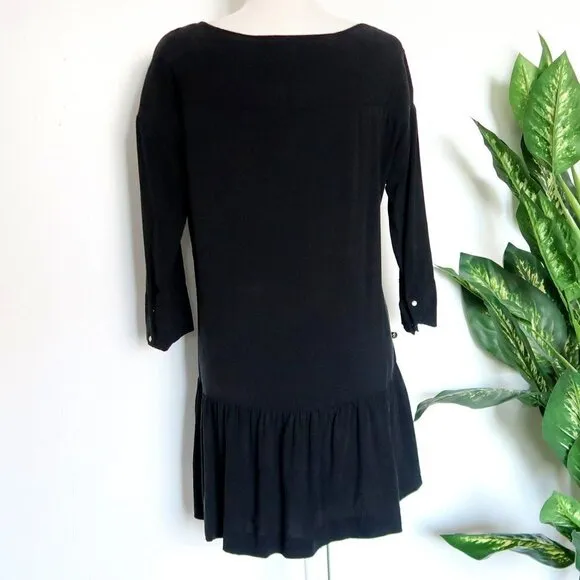 One Teaspoon Rango Black Lyocell Scoop Neck Ruffle Hem Mini Dress Size Medium M