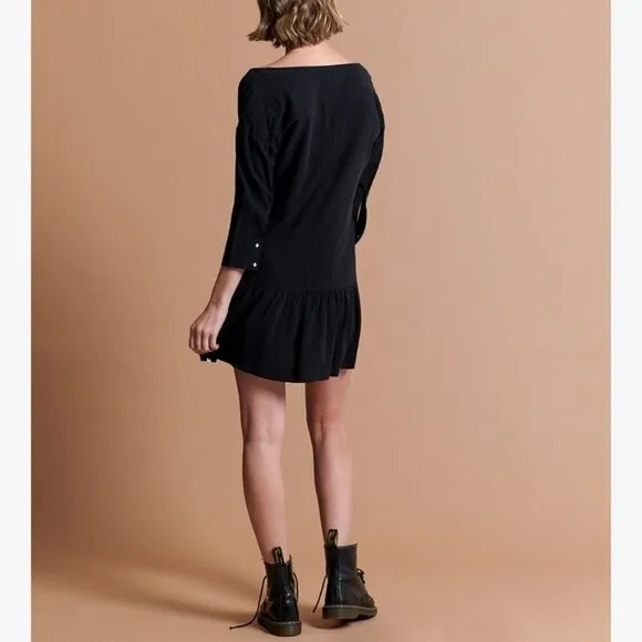 One Teaspoon Rango Black Lyocell Scoop Neck Ruffle Hem Mini Dress Size Medium M