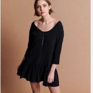 One Teaspoon Rango Black Lyocell Scoop Neck Ruffle Hem Mini Dress Size Medium M