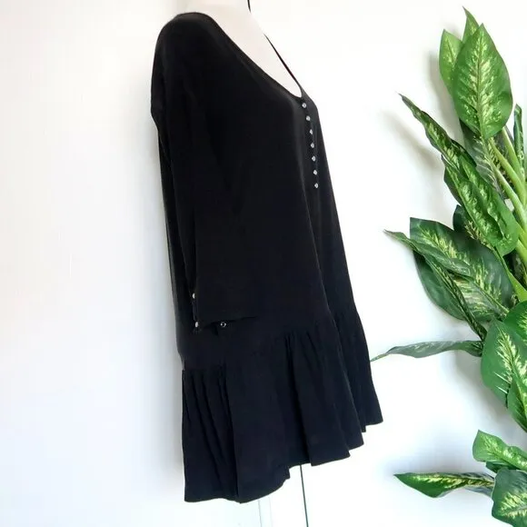 One Teaspoon Rango Black Lyocell Scoop Neck Ruffle Hem Mini Dress Size Medium M