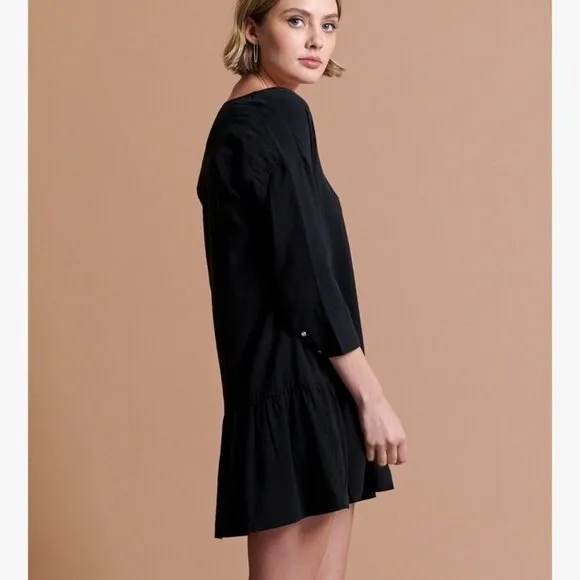One Teaspoon Rango Black Lyocell Scoop Neck Ruffle Hem Mini Dress Size Medium M