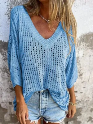 Openwork V-Neck Knit Cover Up Plus Size
