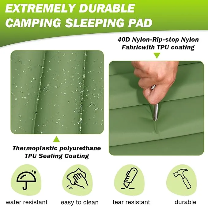 OUTSKIRT Inflatable Sleeping Pad with Built-in Foot Pump, Extra Thickness, Lightweight & Ultra-Comfort Sleeping Mat with Pillow for Camping, Hiking, Backpacking, Traveling, Tent, Green