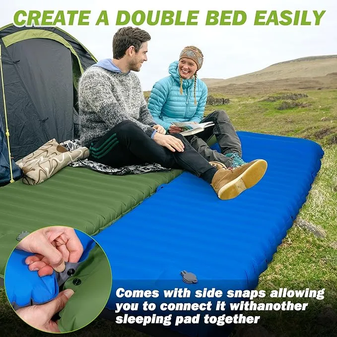 OUTSKIRT Inflatable Sleeping Pad with Built-in Foot Pump, Extra Thickness, Lightweight & Ultra-Comfort Sleeping Mat with Pillow for Camping, Hiking, Backpacking, Traveling, Tent, Green