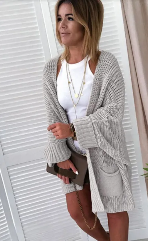 Oversized Fold Over Sleeve Sweater Cardigan