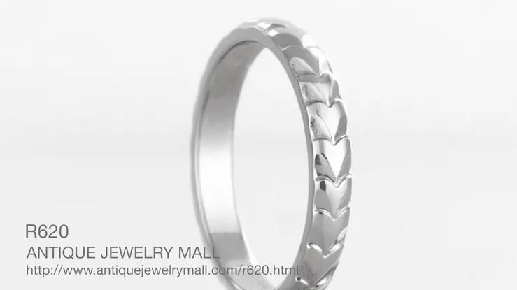 Palm Leaves Carved Wedding Ring in White Gold - 3mm Wide