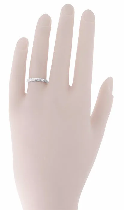 Palm Leaves Carved Wedding Ring in White Gold - 3mm Wide