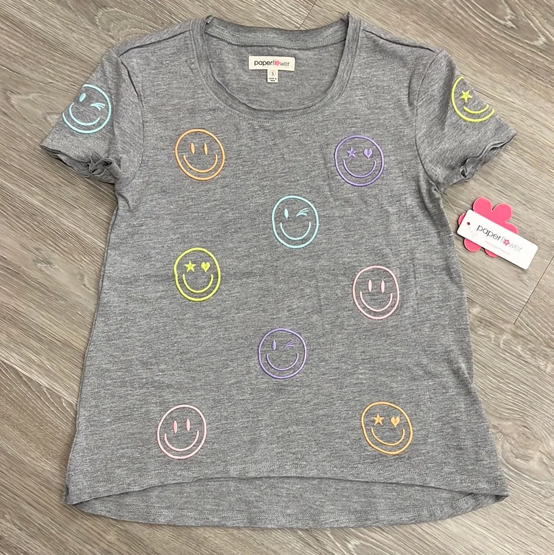 Paper Flower Smily Face Embroidery Top