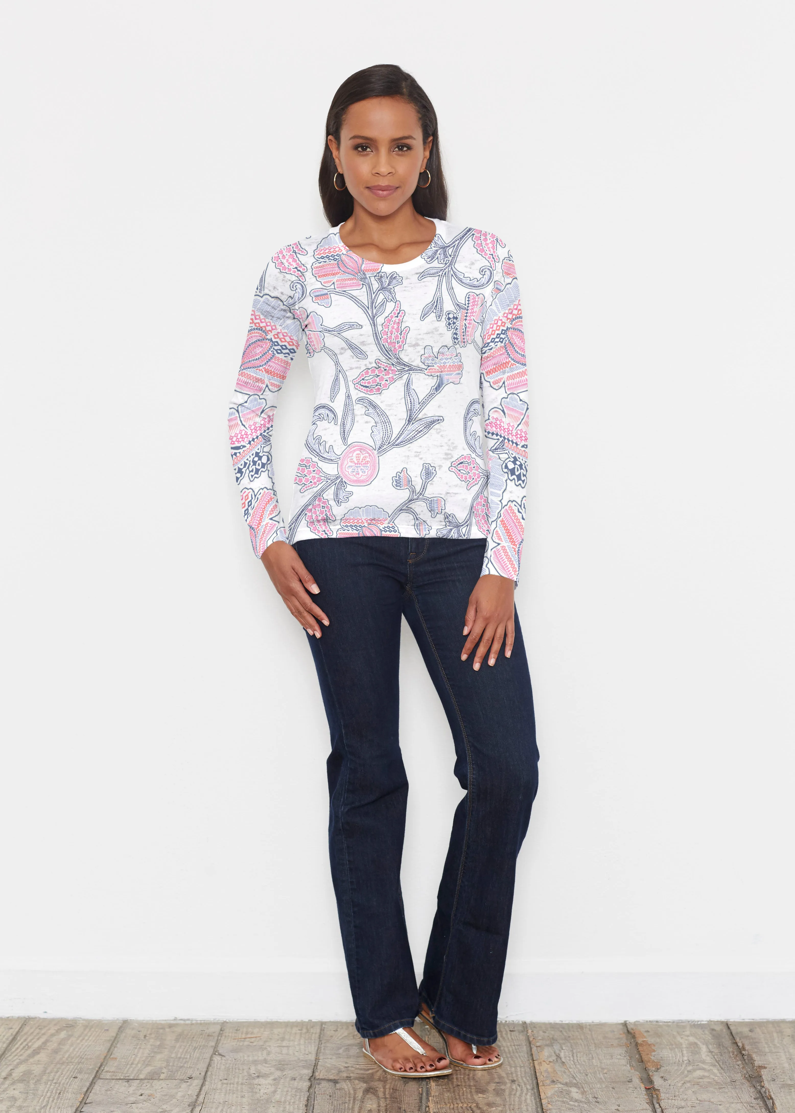 Patterns at Play Pink (7839) ~ Signature Long Sleeve Crew Shirt