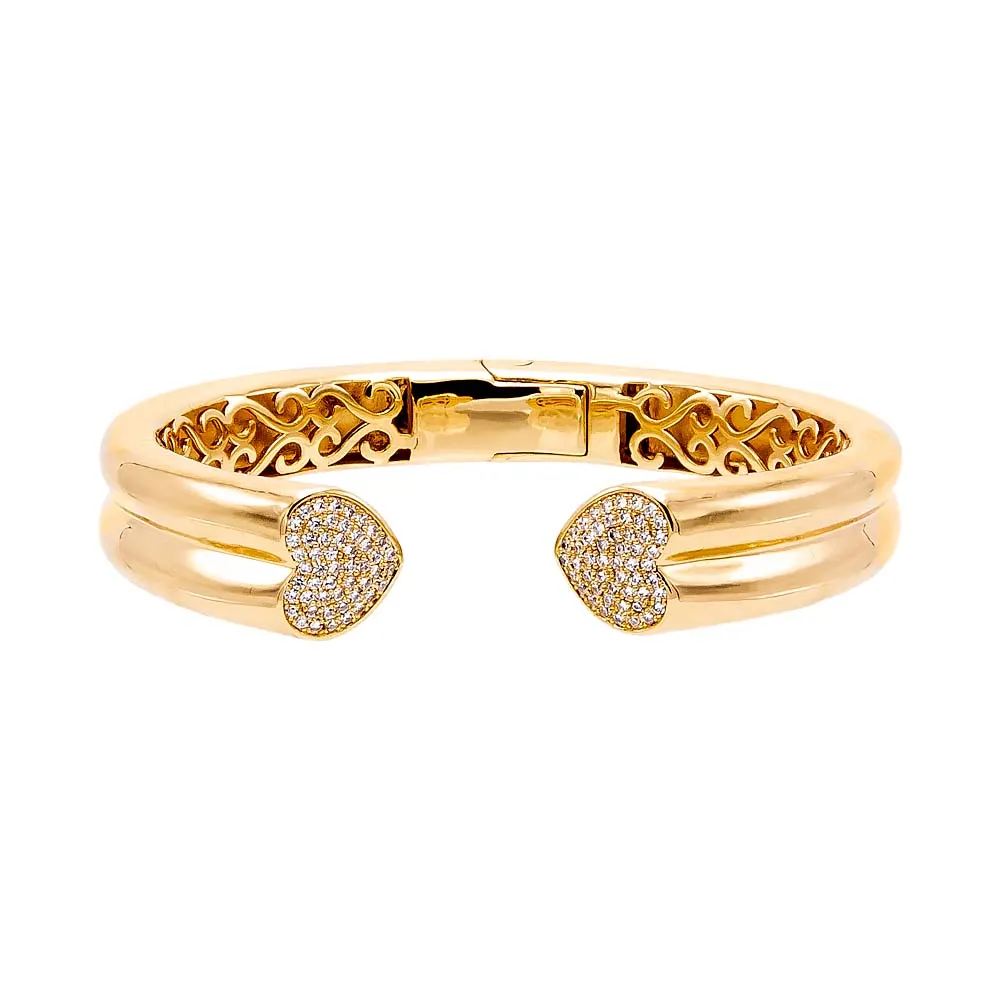 Pave Heart Open Claw Bangle Bracelet