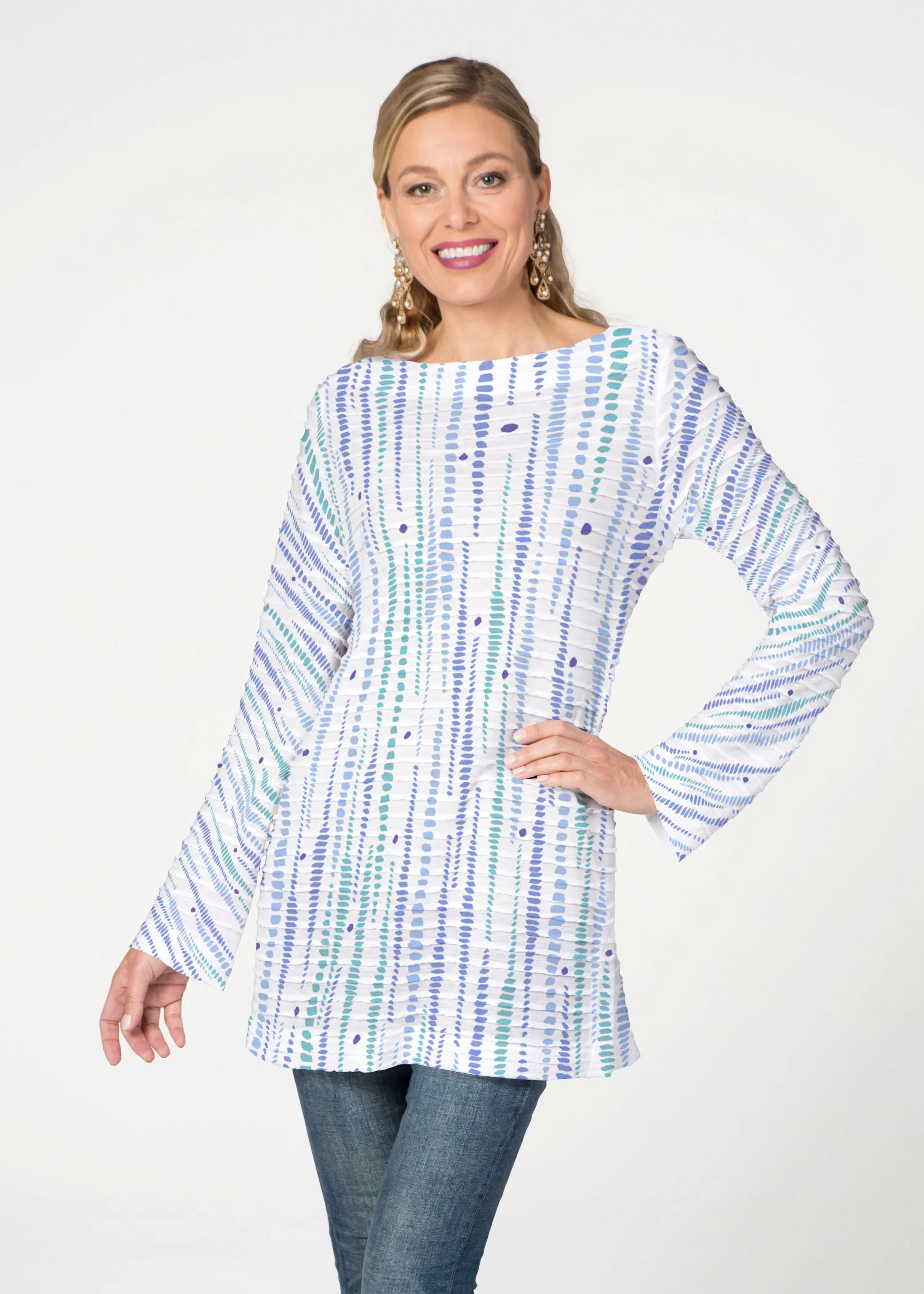 Pebble Dots (7922) ~ Banded Boatneck Tunic