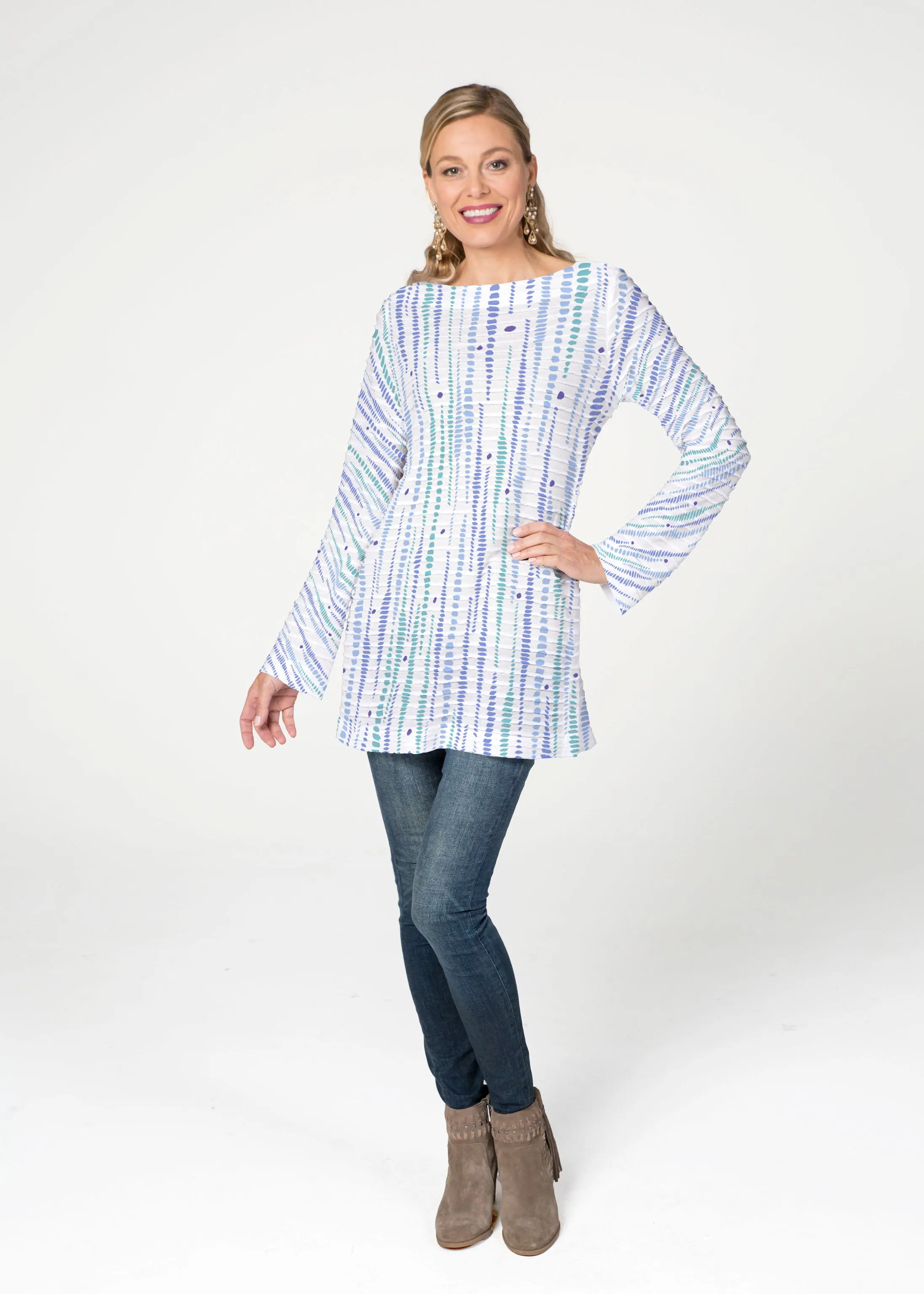 Pebble Dots (7922) ~ Banded Boatneck Tunic