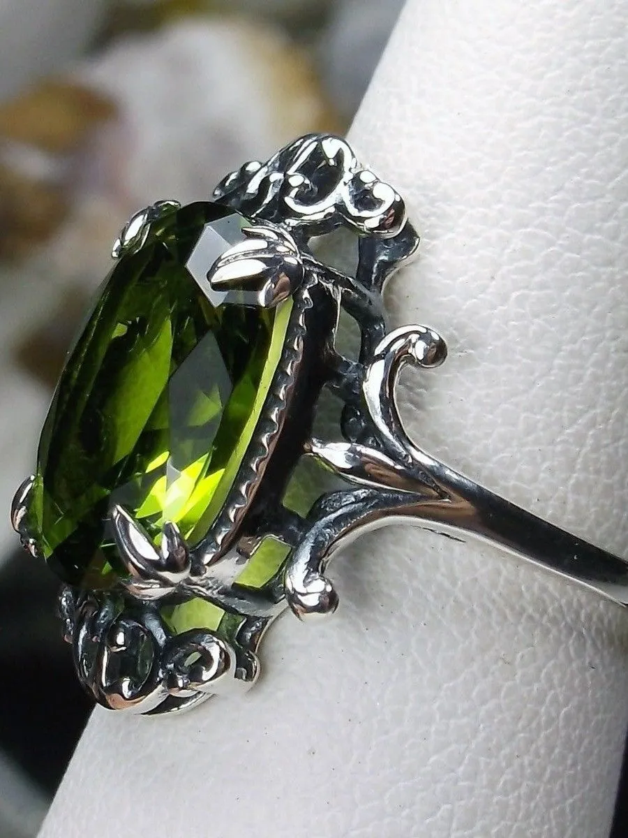 Peridot Ring, Oval Gem, Gothic Vintage Style Jewelry, #D84