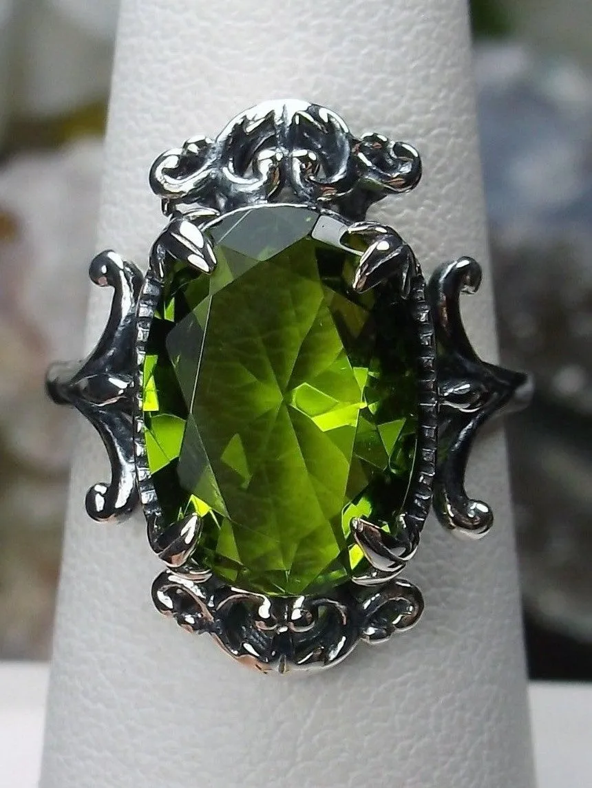 Peridot Ring, Oval Gem, Gothic Vintage Style Jewelry, #D84