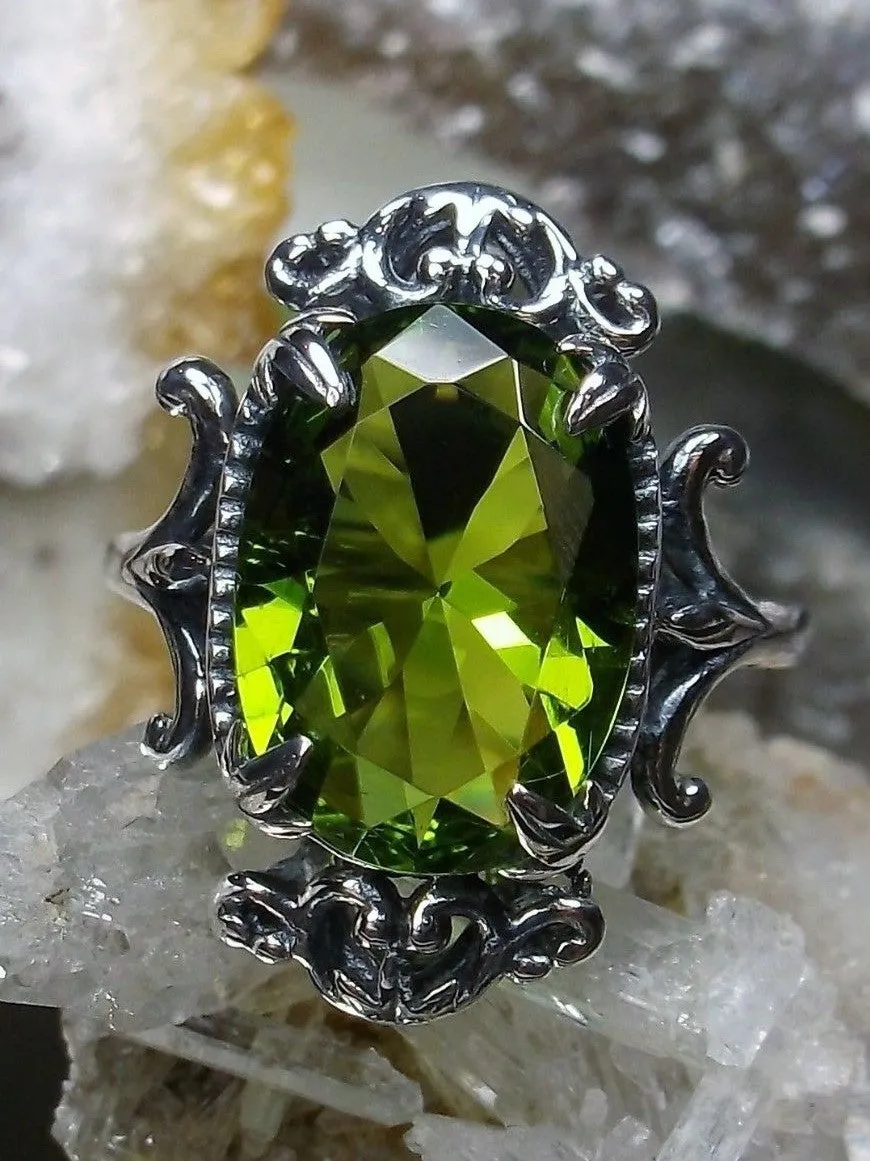 Peridot Ring, Oval Gem, Gothic Vintage Style Jewelry, #D84
