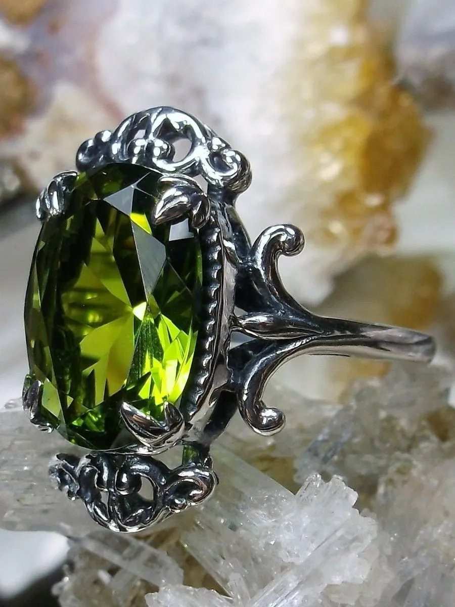 Peridot Ring, Oval Gem, Gothic Vintage Style Jewelry, #D84