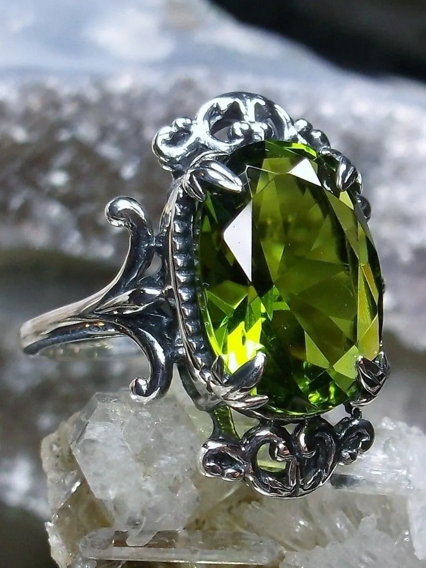 Peridot Ring, Oval Gem, Gothic Vintage Style Jewelry, #D84