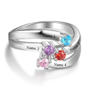 Personalized Gift for Friendship Engrave 4 Friends Name Birthstone Promise Rings 925 Sterling Silver Jewelry