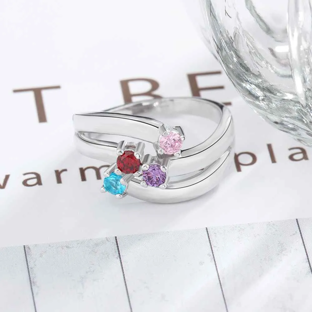 Personalized Gift for Friendship Engrave 4 Friends Name Birthstone Promise Rings 925 Sterling Silver Jewelry