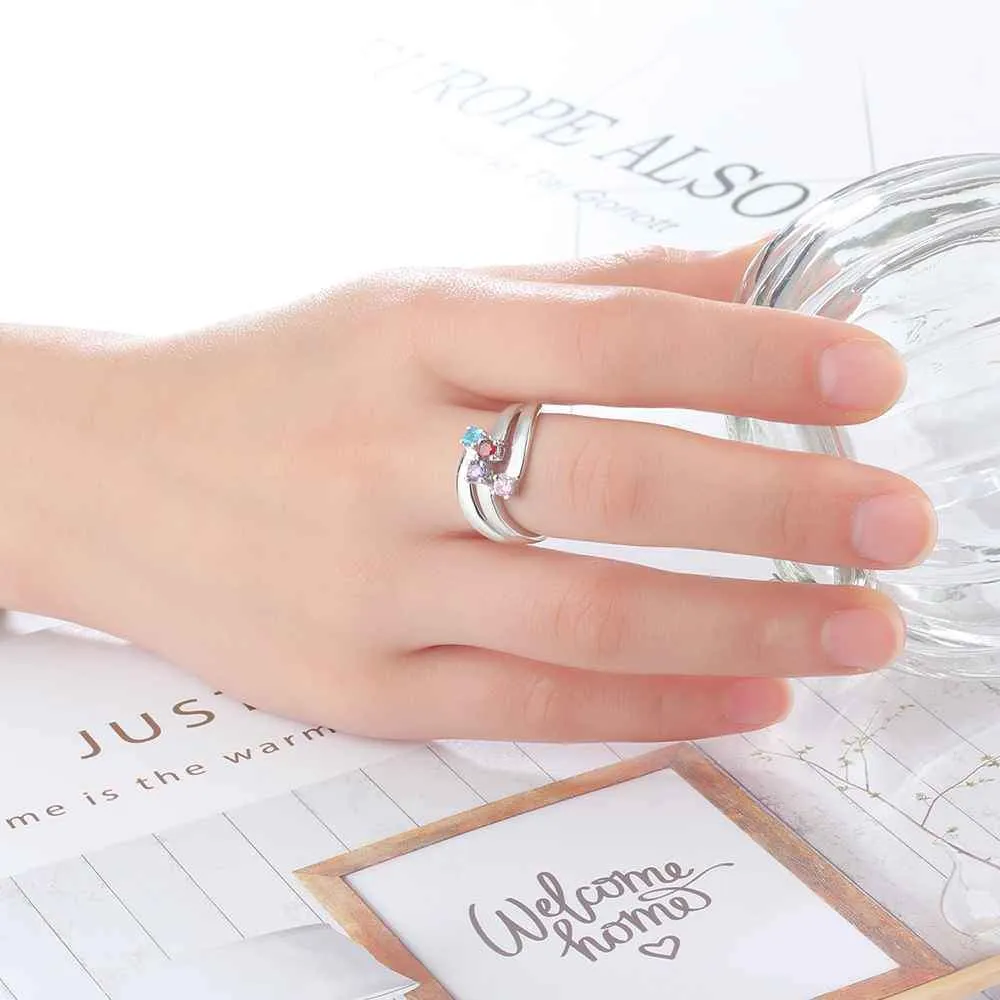 Personalized Gift for Friendship Engrave 4 Friends Name Birthstone Promise Rings 925 Sterling Silver Jewelry