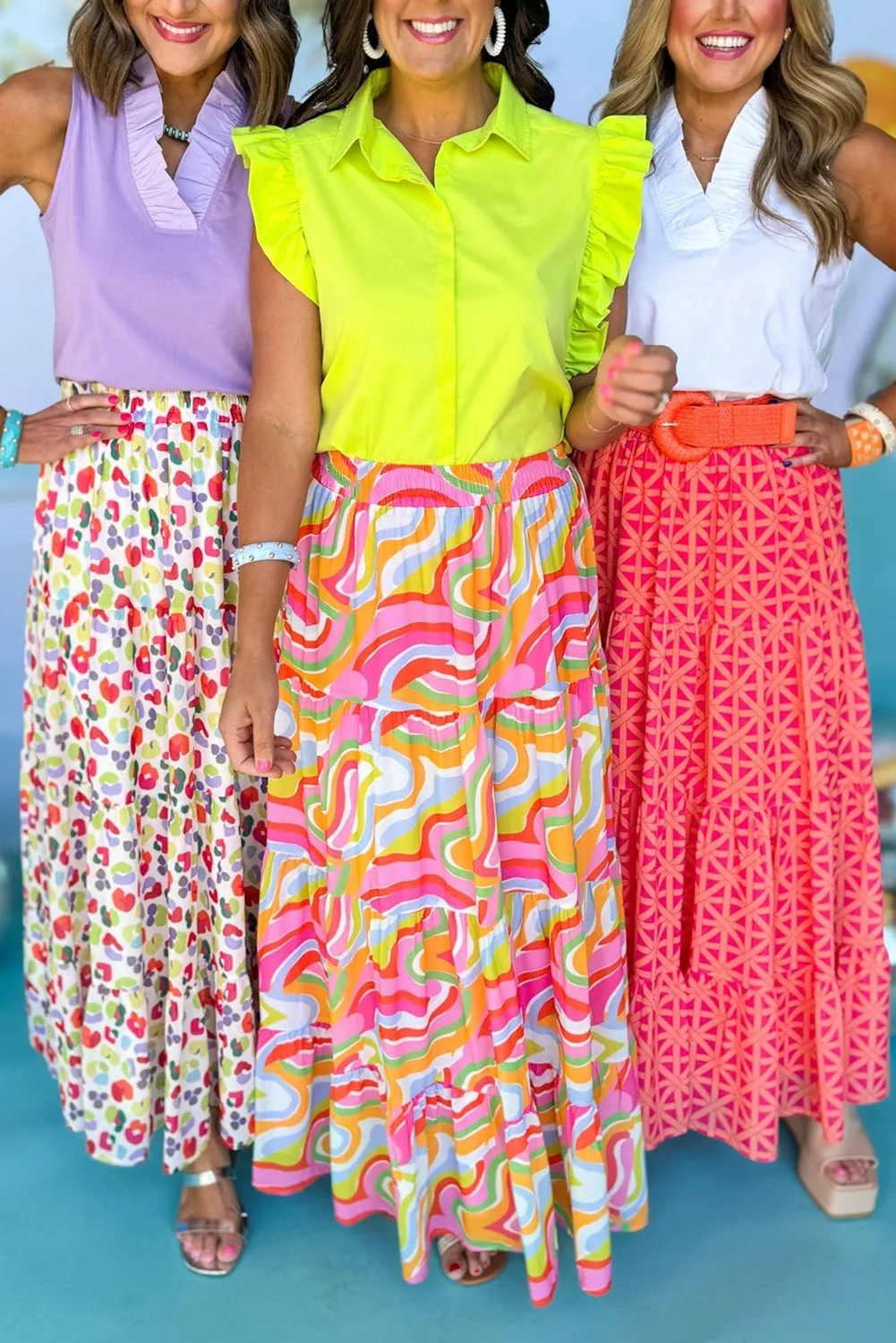 Pink Bohemian Print Tiered Flare Maxi Skirt