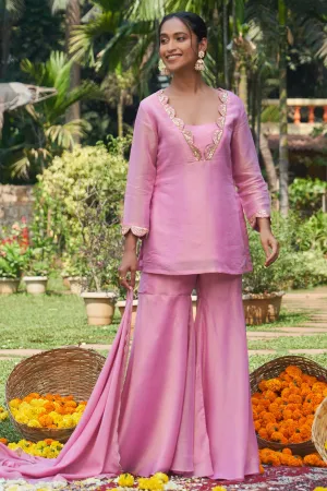 Pink Embroidered Short Kurta Set